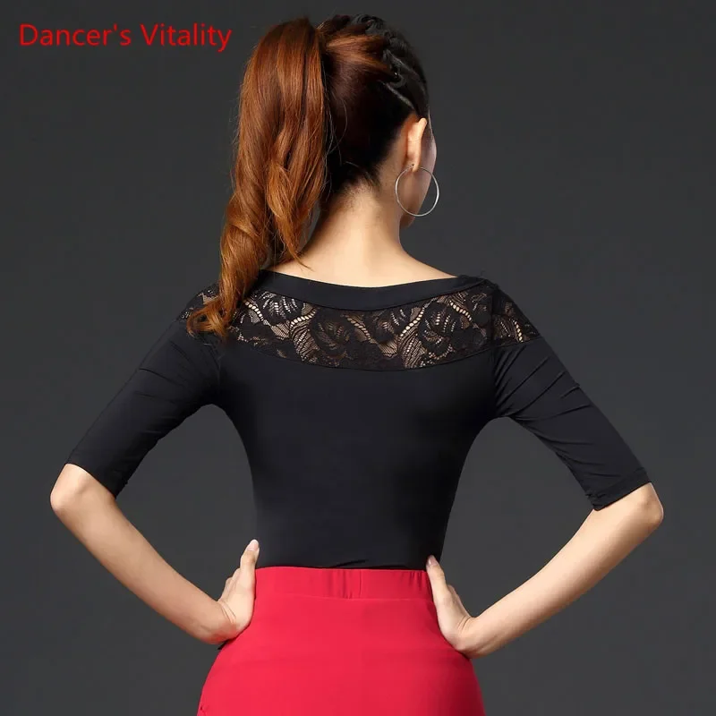 Latin Dance Clothes Female Adult Sexy Top Profession Performance Clothing New Ballroom Samba Cha Cha Dancing Shirt Black