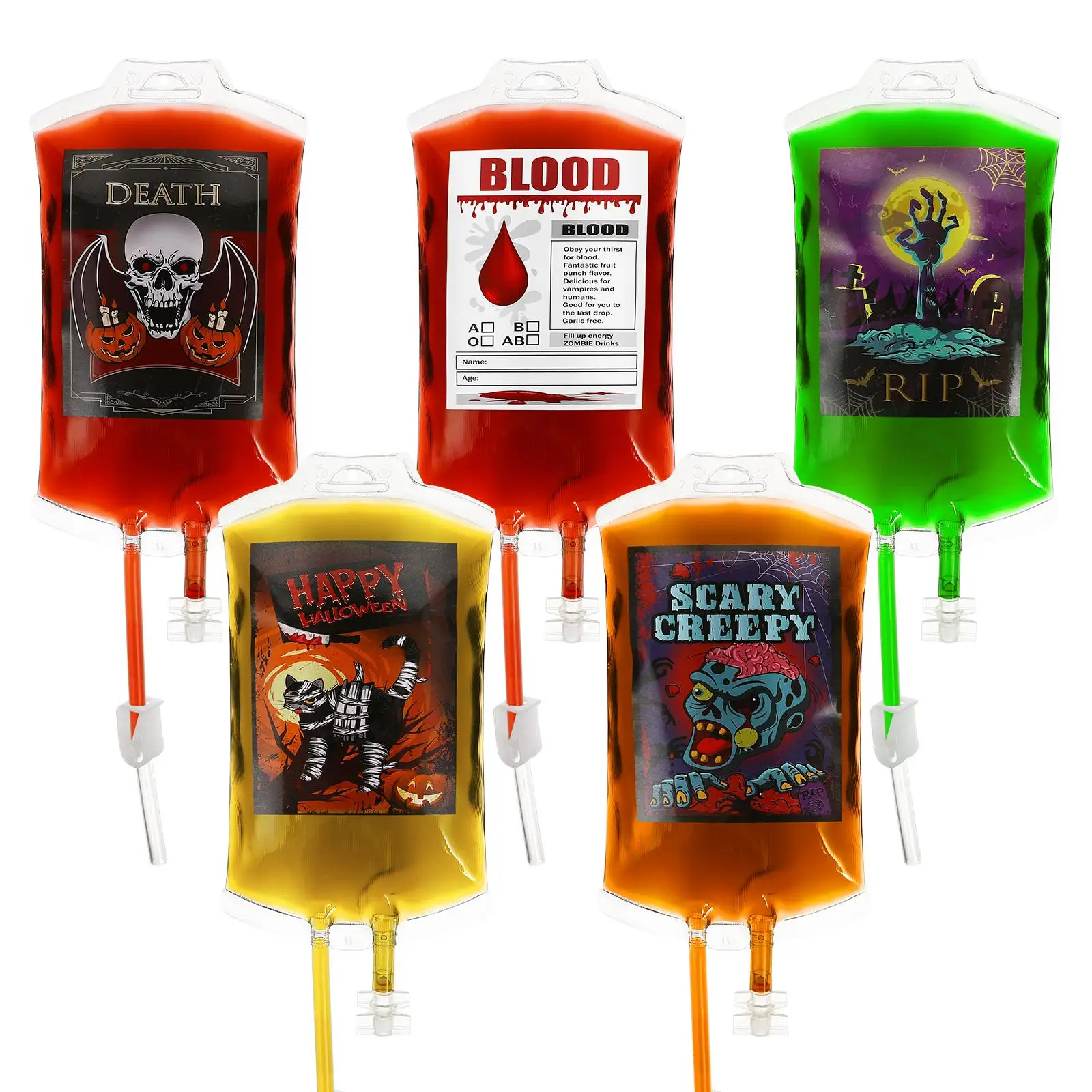 

Halloween Blood Bags Drink Set Breast Shape Juice Bag with Syringe Clips for Zombie Party Decorations Food Grade PVC Reusable No