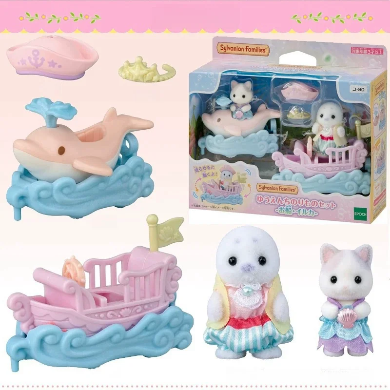 Sylvanian Families Anime Figure Dream Train Seal Pirate Ship Decoration Model  Forest Families Room Ornaments Kid Birthday Gifts