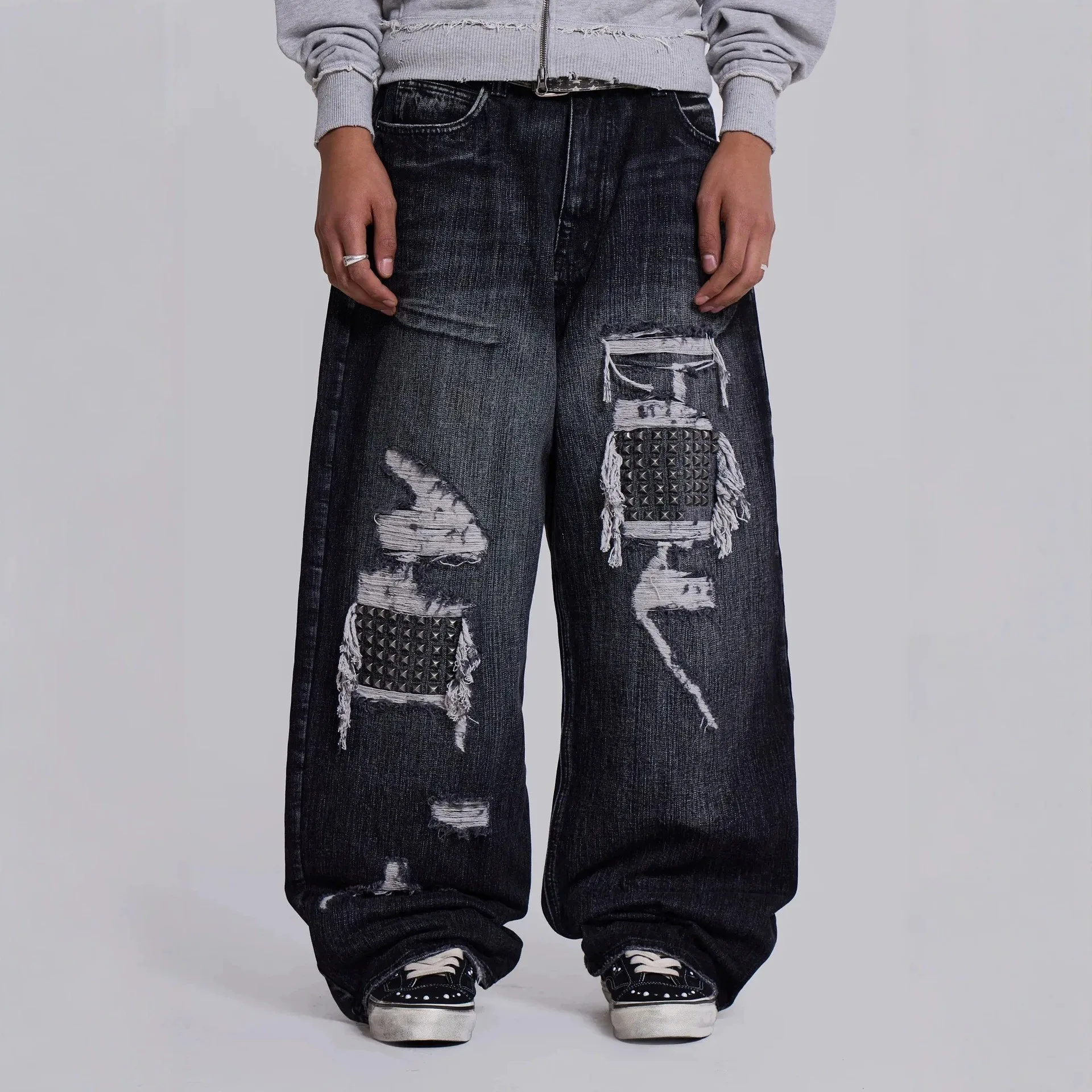 Washed Denim High Waist Straight Leg Floor-Length Jeans Unisex Retro Streetwear Y2K Trendy Brand Cross-Border New Model