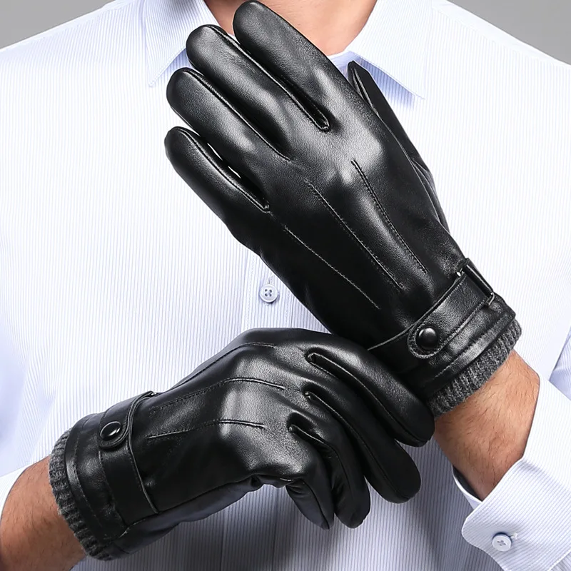 

Light luxury Men Gloves Touch Screen Driving Cycling Thickened Warm Wind Cold Resistance Split Finger Sheepskin Business Gloves