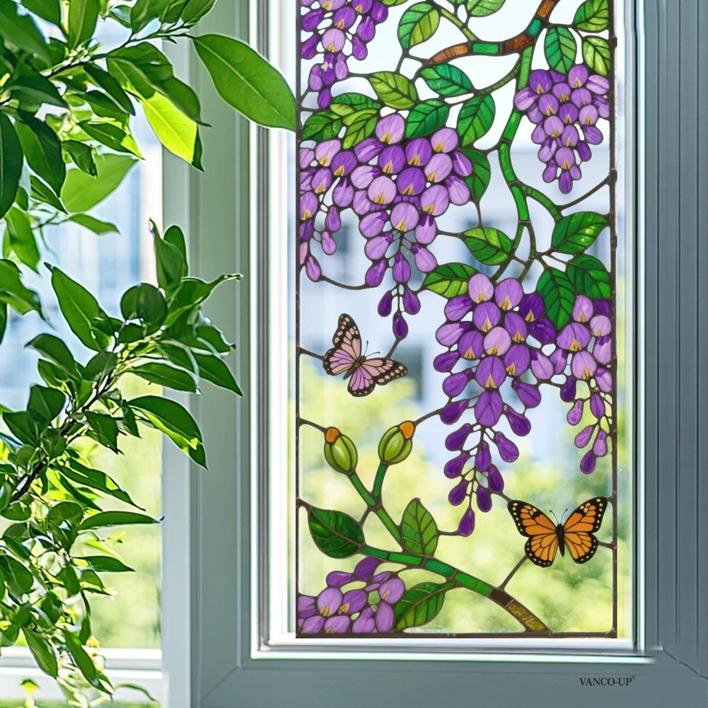 Lightweight PVC Floral Vine for static Cling for Temporary Yet Stable Application on Clean Untreated For Glass Areas