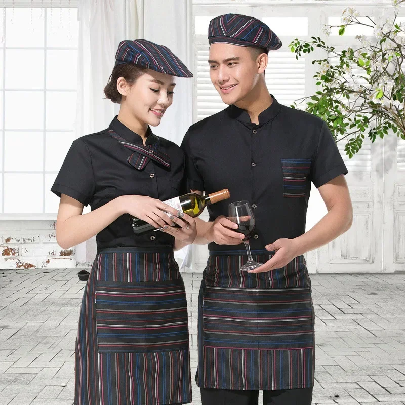 夏作業服ウェイター服半袖ウェイター制服ウェイトレス茶屋中華レストラン鍋作業服