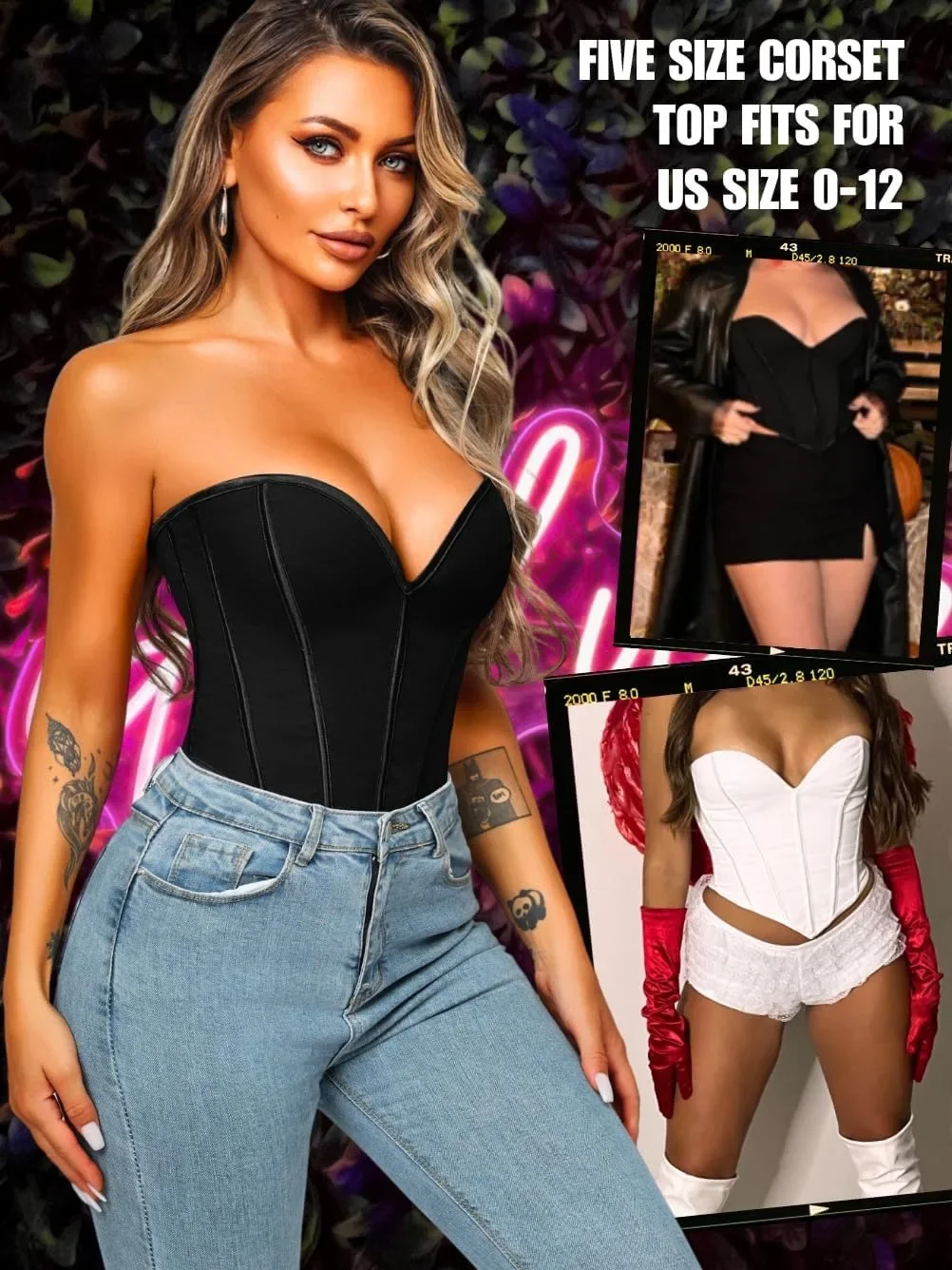 Corsetto overbust disossato con lacci a cuore da donna Top a tubo senza spalline Bustier Lingerie Shapewear Top Abiti da concerto sexy Esci