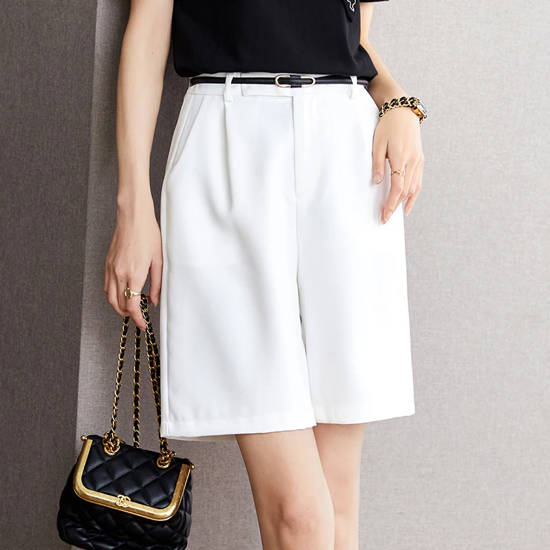

Fashion Straight Shorts Women 2025 Summer New Solid Color Commute Suit Shorts Pocket Loose Casual Five-point Pants