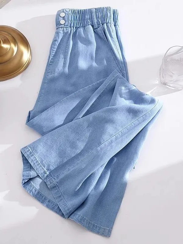 

plus Size Women's Summer Thin High Waist Straight Leg Ice Silk Wide Leg Jeans Casual Loose Fit Denim Pants