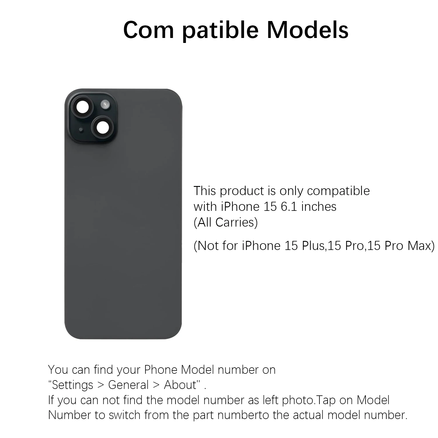 بديل الزجاج الخلفي لهاتف IPhone 15 Plus (6.7 بوصة) - شحن لاسلكي فليكس، إطار كاميرا، جميع الأجزاء وشريط لاصق مقاوم للماء #2