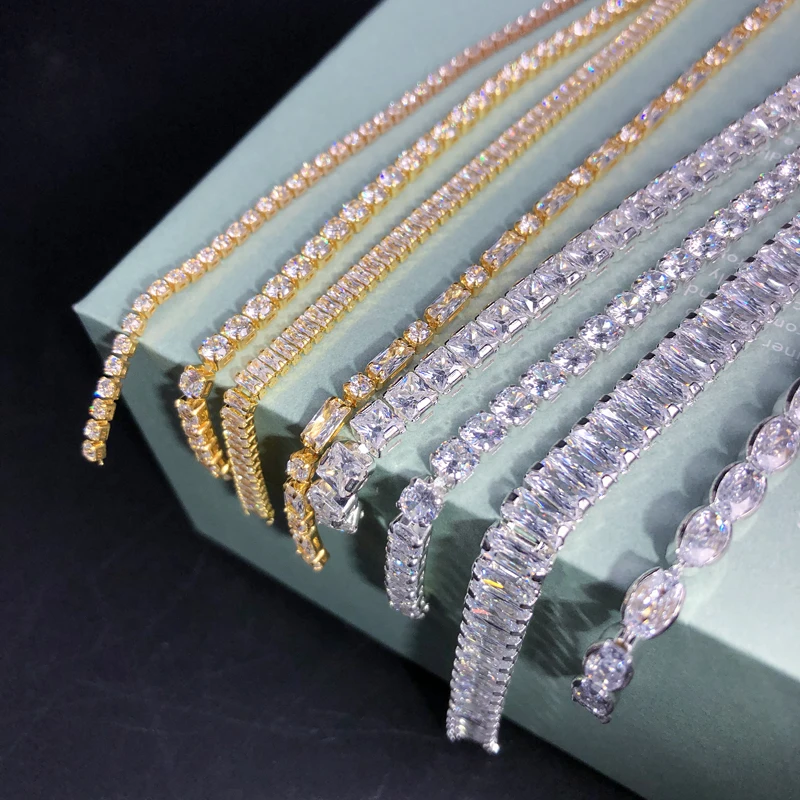 Sparkling Rectangle Square Zircon Crystal Chain Silver Base Dense Zirconia Jewelry Trim For Nail Art Necklace Clothes Decoration