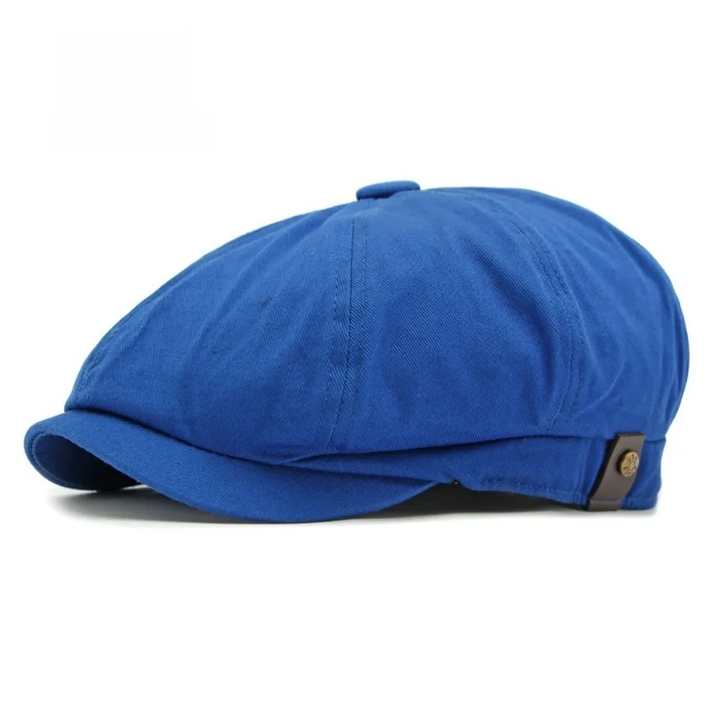 Solid Color Newsboy Cap Cotton Lightweight Men Painter Hat Soft Structured Crown Side Metal Snap Button Octagonal Hat Dress-up