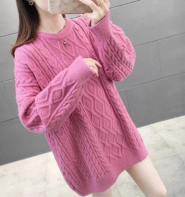 루즈핏 여성 니트 스웨터 2023 겨울 라운드 넥 오버헤드 스타일 단색 레이지 패션 태슬 디자인 출퇴근 트렌드