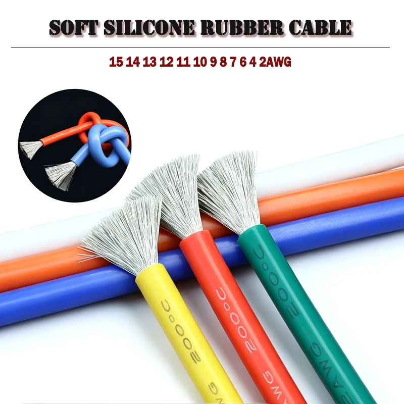 1/3m Heat Resistant Silicone Wires 15 14 13 12 11 10 9 8 7 6 4 2AWG DIY LED Lamp Auto Car Battery Electric Tinned Copper Cable