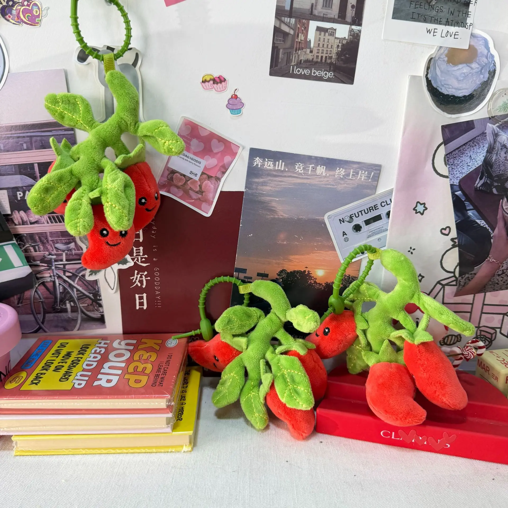A String Of Small Chillies Plush Keyring Funny Simulation Vegetables Plush Stuffed Toy Backpack Decor Charm For Birthday Gifts