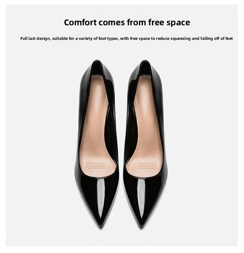 

Black professional women's stiletto heels, genuine leather, new spring/autumn 2025 collection, comfortable pointed-toe dress sho