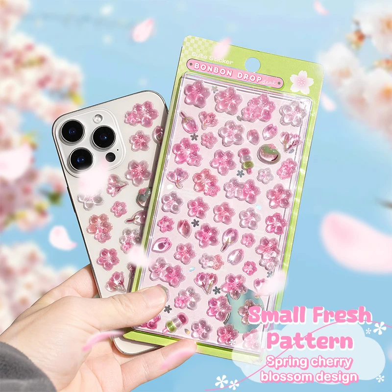 

1 Sheet Journaling Stationery Kawaii Decals Pink Cherry Blossom Drop 3D Relief Sticker Scrapbooking DIY Diary Decor
