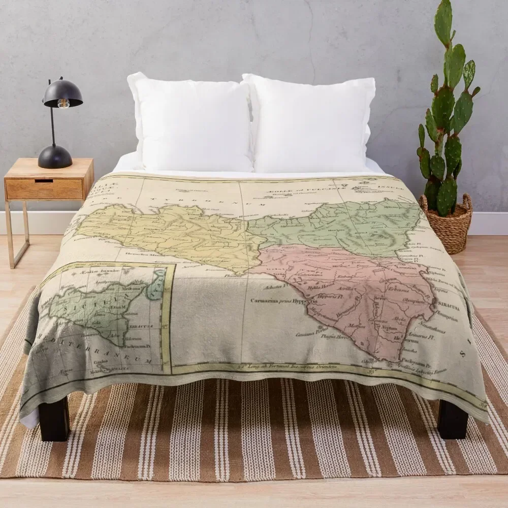 Vintage Map of Sicily Italy (1800) Throw Blanket For Decorative Sofa warm winter Blankets