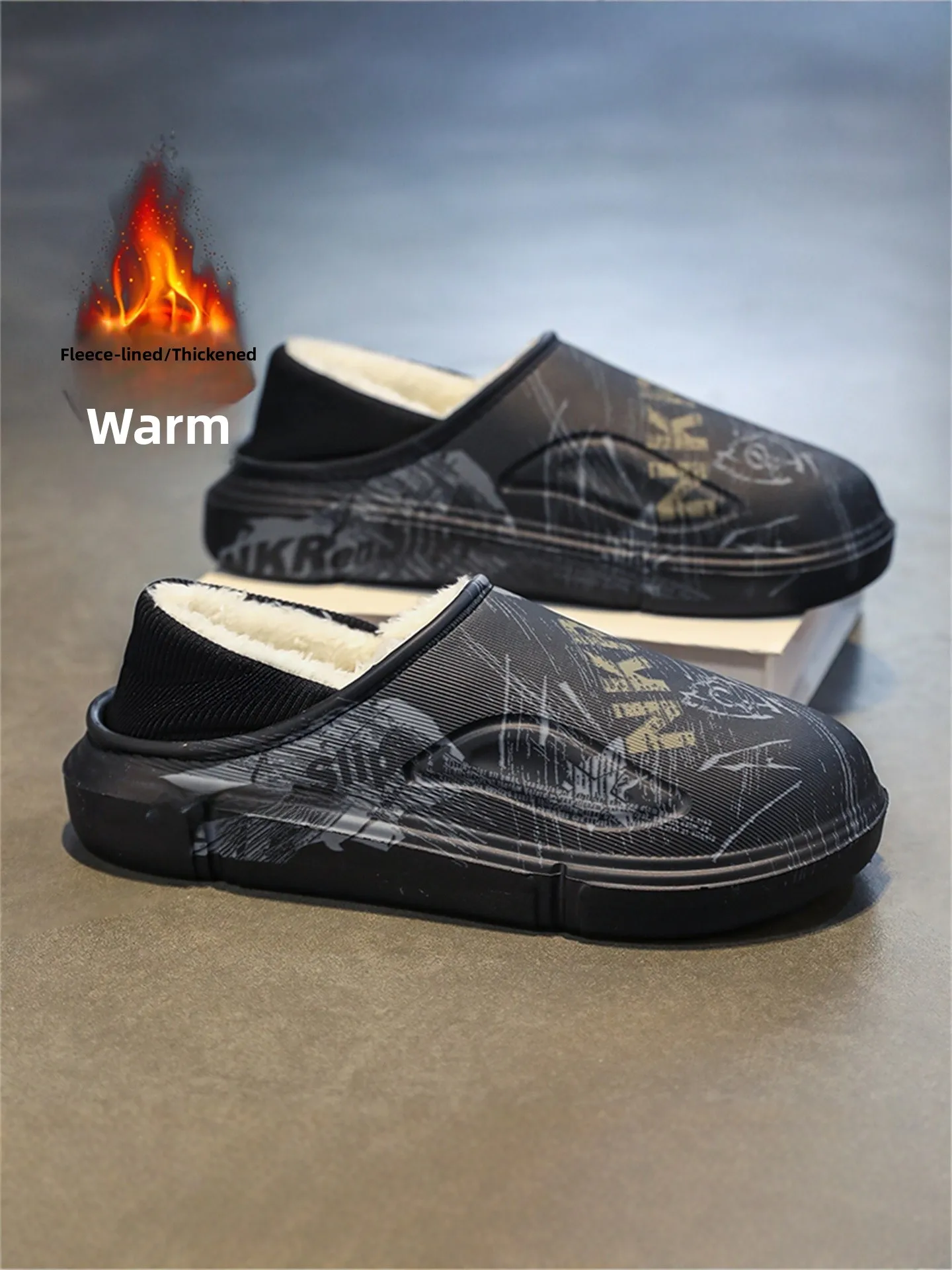 Men's Cotton Slippers Winter Warm Fleece Lined Casual Home Slippers Large Size 47 Anti-slip Covered Heel Cotton Shoes