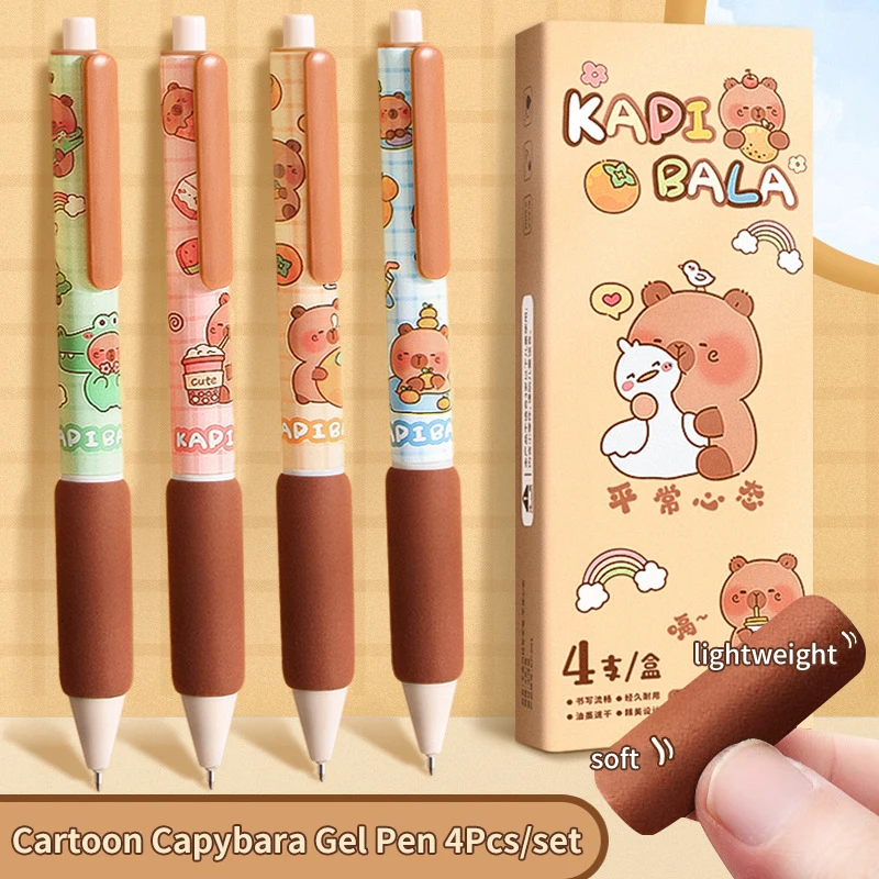 4 Stück Cartoon Capybara Gel Stift schnell trocknende schwarze Tinte schreiben glatte Soft Grip Stift Bürobedarf Kawaii Student Briefpapier