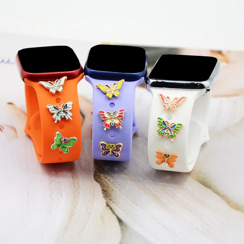 Multi-Color Butterfly Charms For Apple Watch Band Ultra 2 Series 9 8 7 SE 6 5 4 3 2 Compatible with Silcone Smart Watch Band