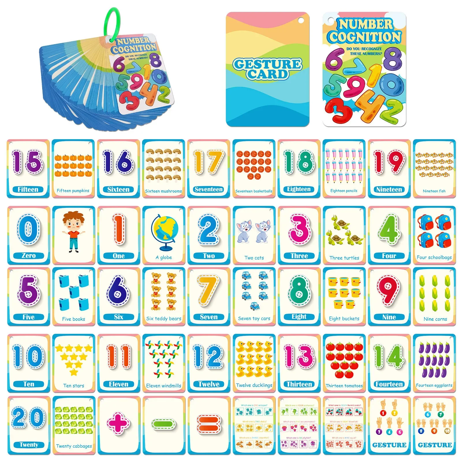 Early Education Flashcards 30 Digital Math English Word Cards Cognitive Interactive Double Sided Interactive Activity Cards