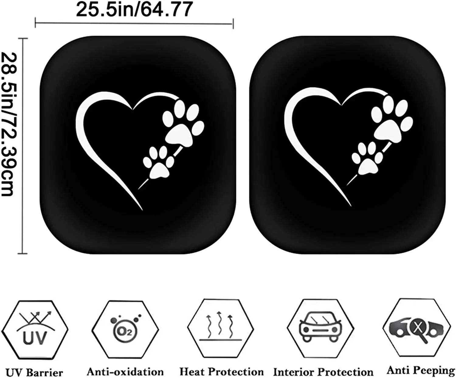 

Deeprinter Heart Paws Print Sun Shade Car Windshield Sun Heat Protection Car Sunshades Set of 2 Window Sun Blocker for Car,Black