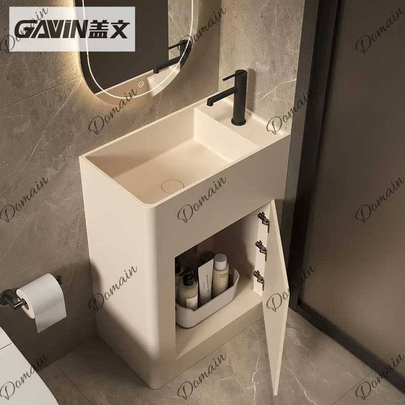 BJ Gavin Integrated Artificial Stone Square Pedestal Sink With Storage, Floor-Standing Washbasin For Hotel Home Bathroom Balcony