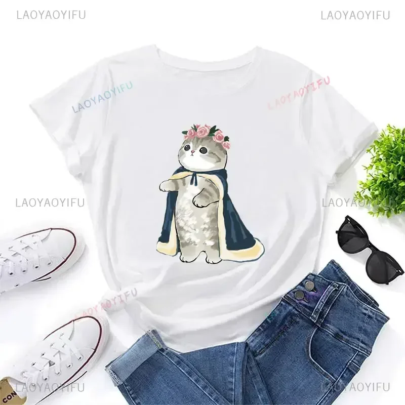 2024 New Style Cat Women Print Funny Tshirt Girl Animal Y2K Fashion Kawaii 90S Print Tops Tee Gril Aesthetic Clothes Drop Ship