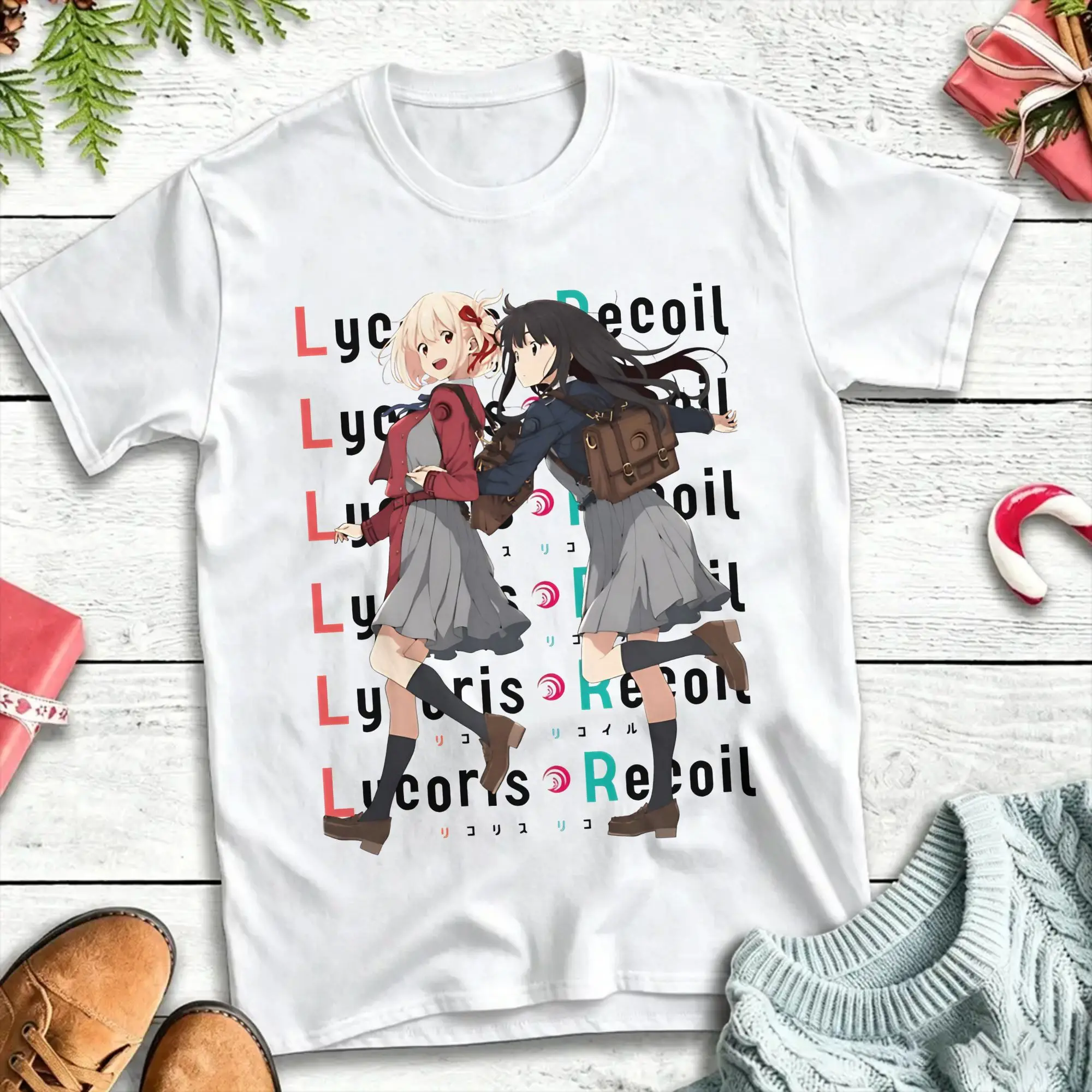 Awesome Lycoris Recoil  T-Shirt for Men Crewneck Pure Cotton T Shirt  Short Sleeve Tees Unique Clothes