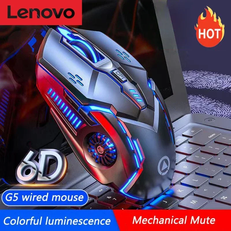 Lenovo G5 Wired Mouse Glowing Game Esports Mechanical Silent Mouse 6D Button Computer  Accessories For Desktop Computer Laptop