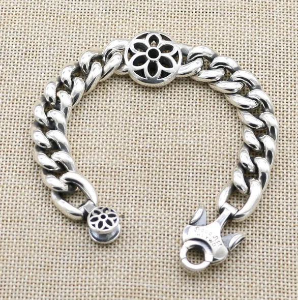 

Motorcycle punk trend influencer domineering pure silver bracelet men's jewelry Thai silver wide face thick style glossy bracele