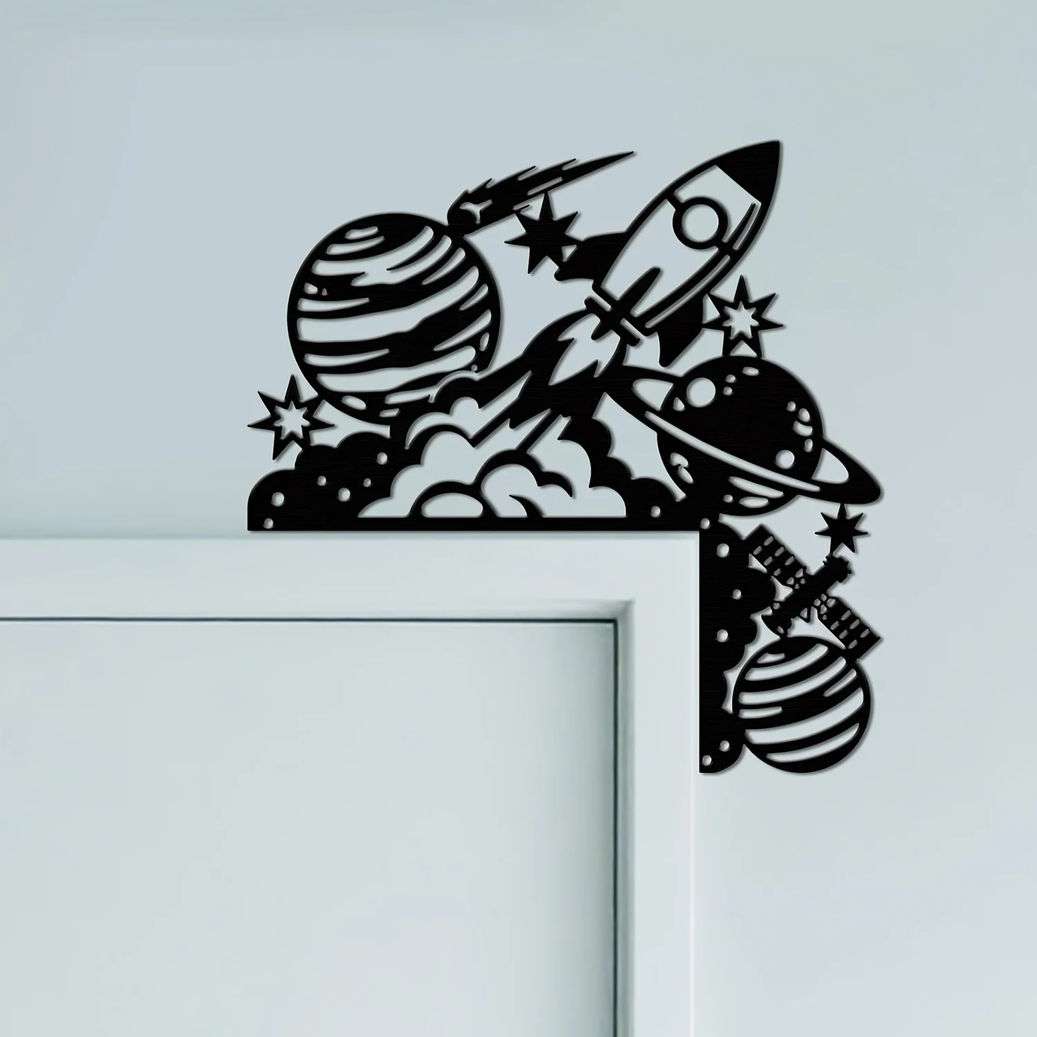 CIFBUY Cartoon Rocket Iron Wall Art Space Metal Sculpture Decor for Kids Bedroom Home Study Room Door Top Vintage Wall Decor