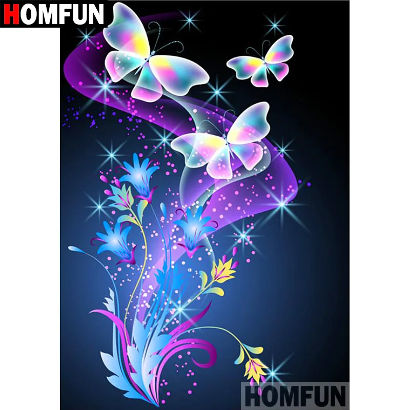 

HOMFUN 5D DIY Diamond Painting Full Square/Round Drill "Flower butterfly" 3D Embroidery Cross Stitch gift Home Decor A00988