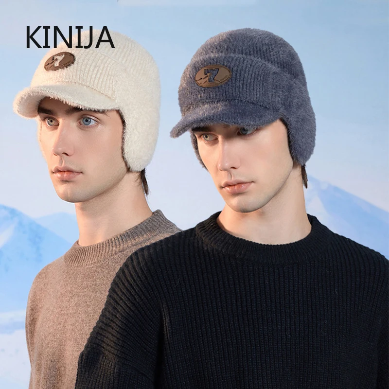 Gorros Dandy de invierno, gorro de piel con orejeras, gorro informal con protección para los oídos, gorros para hombres, gorro de punto cálido para mantener la oreja al aire libre, gorro de ciclismo