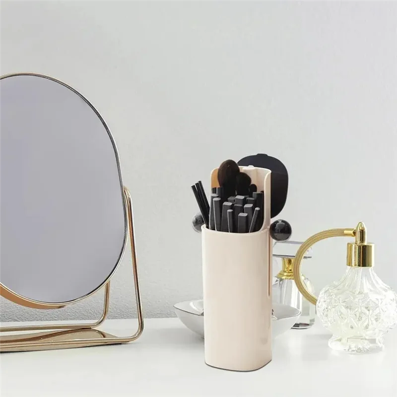 

ABUF-Makeup Organizer With Lid Automatic Lifting Cosmetic Tools Organizer Dustproof Makeup Organizer For Makeup Brushes