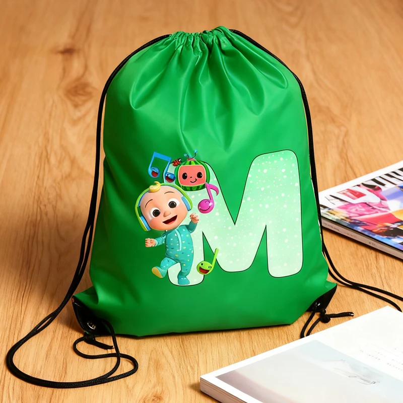 

Cocomelons полиэстеровые сумки на шнурке аниме с принтом буквы A-Z для хранения книг для макияжа подарочная сумка на плечо мультфильм спортивный комплект карманы
