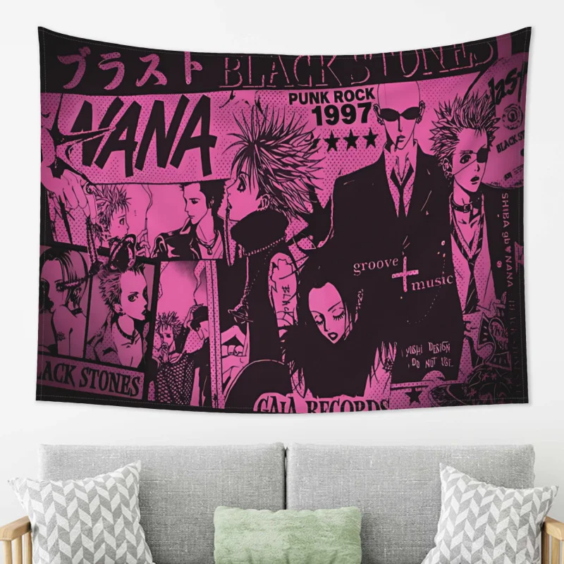 VIKAMA NANA Manga-Wandteppich BLACKSTONES Band Punk-Stil Hintergrundtuch Wohnzimmer Hintergrundwand Raumdekoration