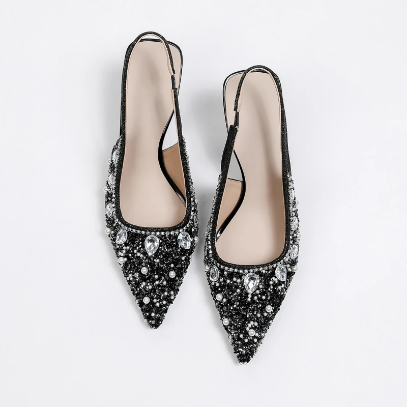 Crystal Closed Toe Backless Sandals Thin Heel Rhinestone High Heels Elegant Sexy Fashion Party Banquet Trendy All Match Daily