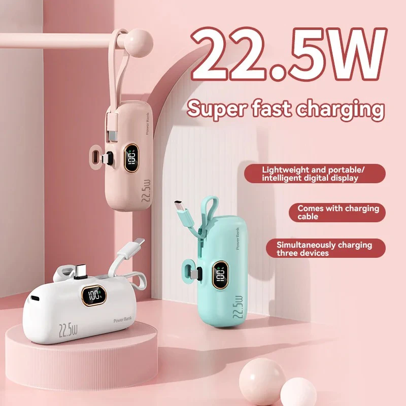 New 30000mAh 22.5W Fast charging capsule Mini Power bank portable 2 in 1 battery bank battery for iPhone Xiaomi Samsung Huawei