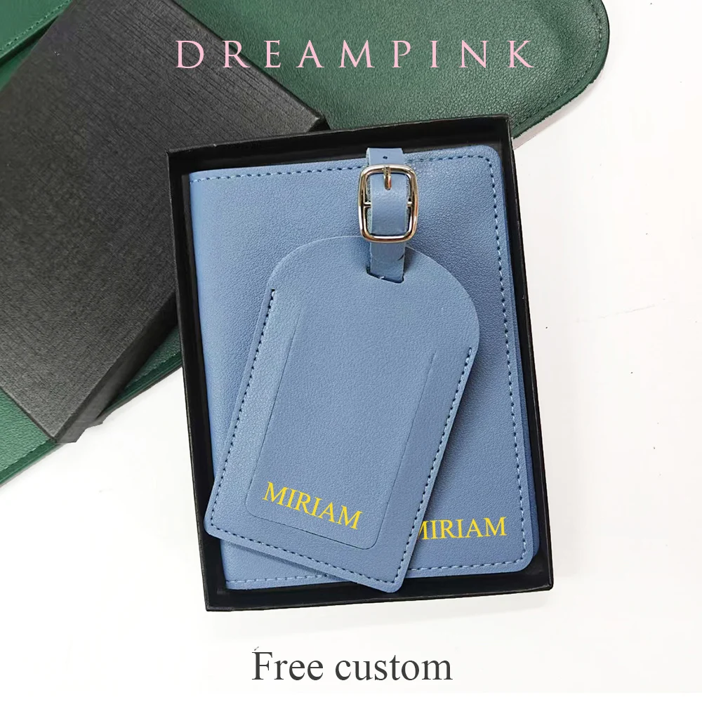 Personalize Initials Travel Passport Cover Luggage Tag With Gift Box Custom Gold Sliver Letters Wedding Travel Accessories Gift