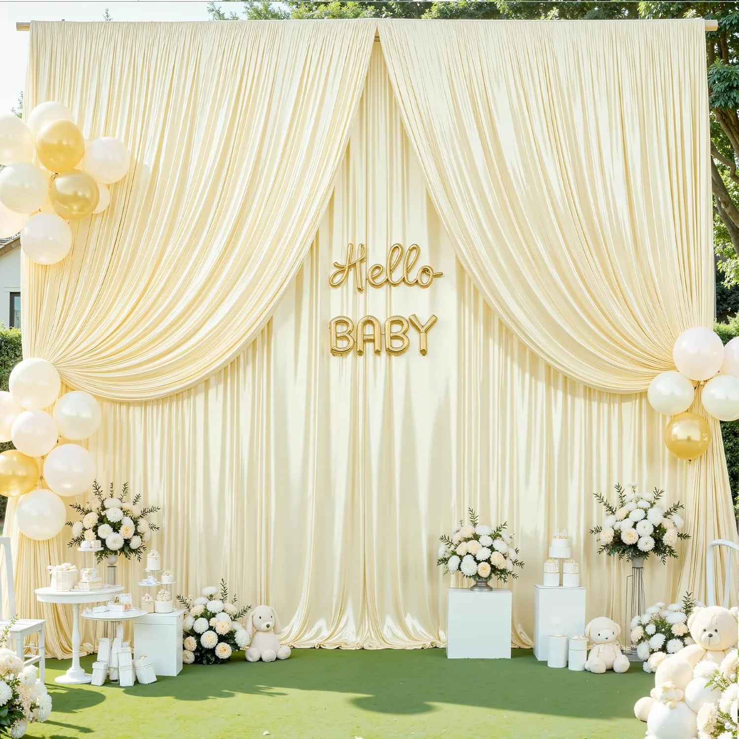 Satin Backdrop Curtains Movable Decor Shimmer Wrinkle Free for Birthday Party Prom Wedding Anniversary Background Photo Drapes