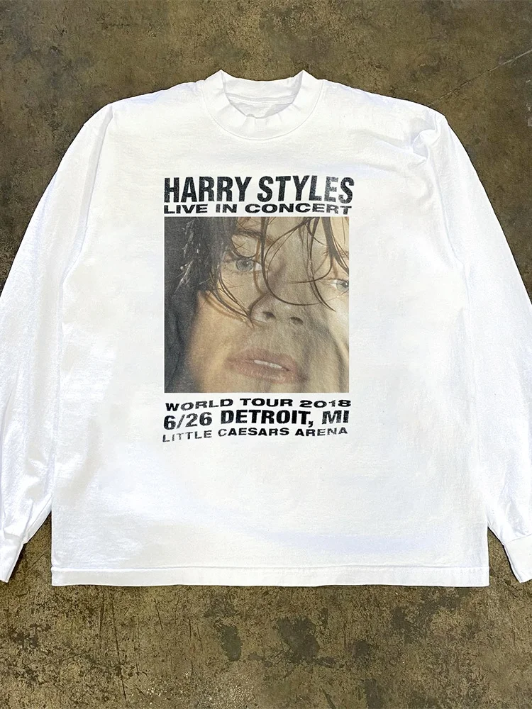 Harry Styles American Retro High Street Hip Hop Long Sleeve T-Shirt Men Loose Fit Cotton Youth Popular round Neck T-Shirt