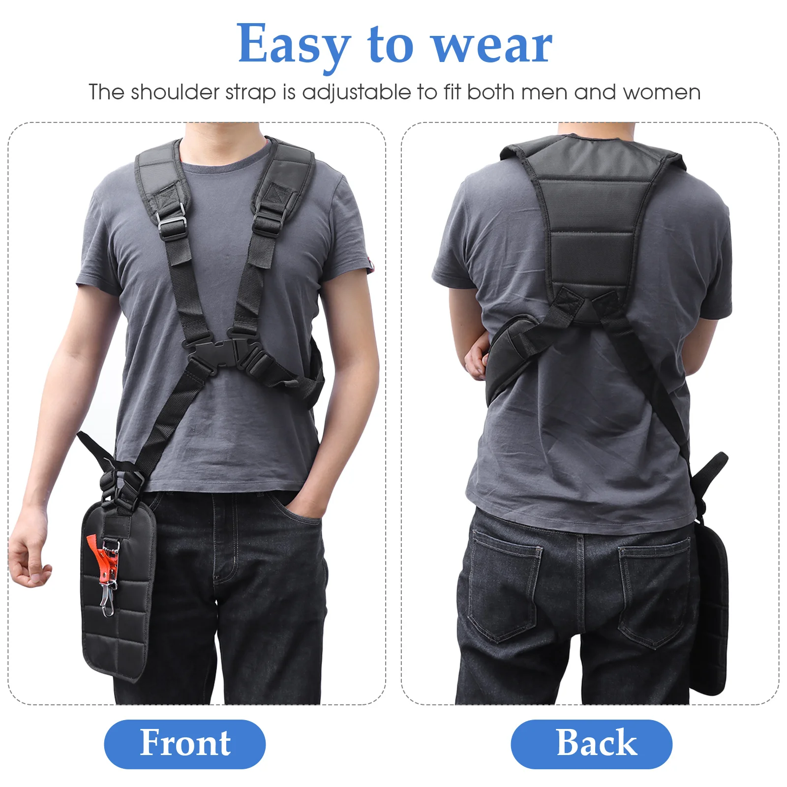 Sangle de harnais d'épaule Double universelle noire pour coupe gazon débroussailleuse ceinture de taille réglable Support confortable