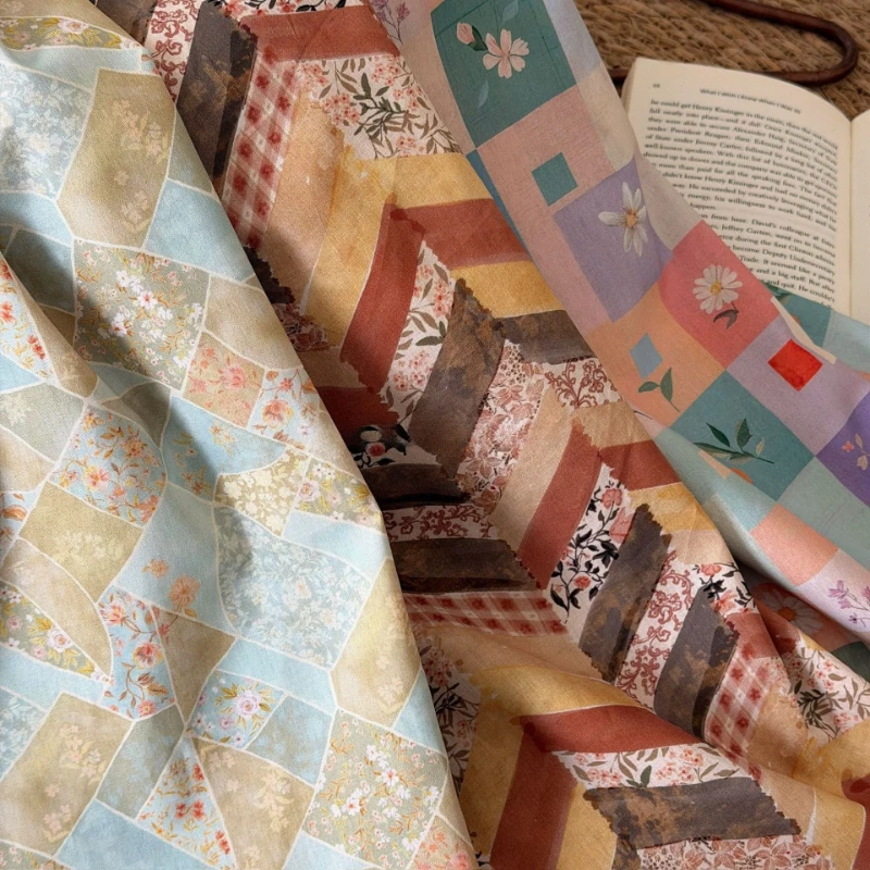 

0.5/1/2 Yards Cotton Printed Fabric Retro Style Patchwork Floral Fabrics for Sewing Clothing,Bags,Handmade Hair Rings DIY Cloth