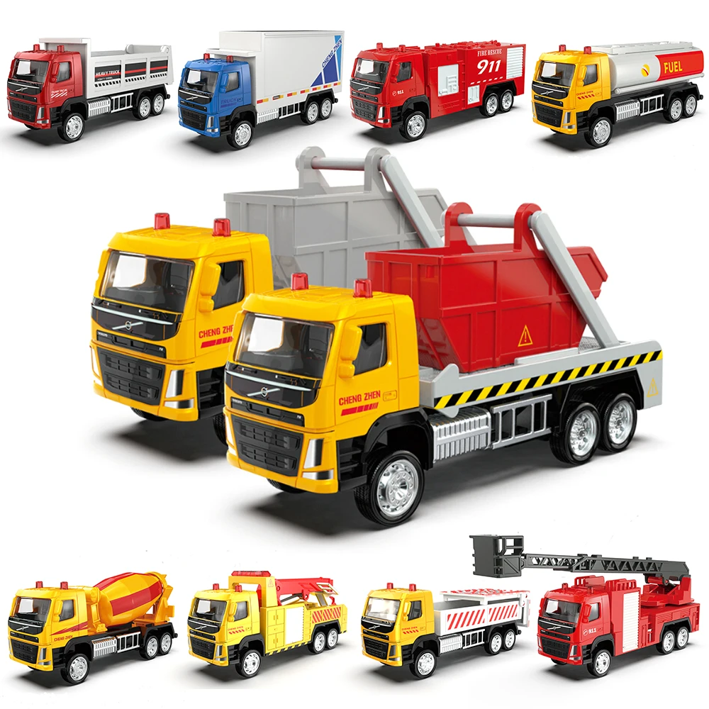 MSZ 1:72 Volvo container truck, fire truck, urban construction vehicle alloy car model handicraft decoration collection toy tool