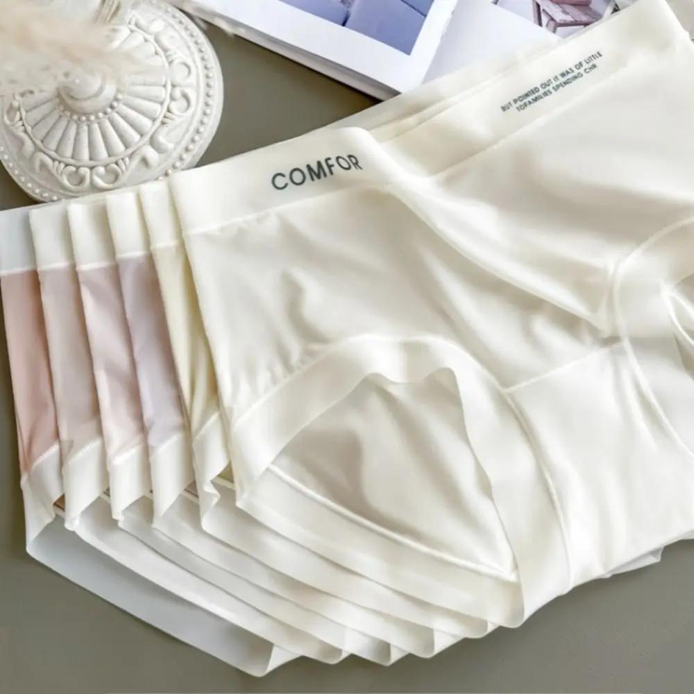 Letter Printed Summer Ice Silk Panties Thin Ruffle Seamless Ice Silk Briefs Cotton Crotch Simple Women's See Through Underpants