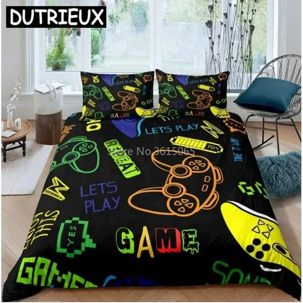 Creative Gamer Gamepad Pattern Comfortable Duvet Quilt Cover Pillowcase Bedding Set Children Bedroom Decoration Home Textile