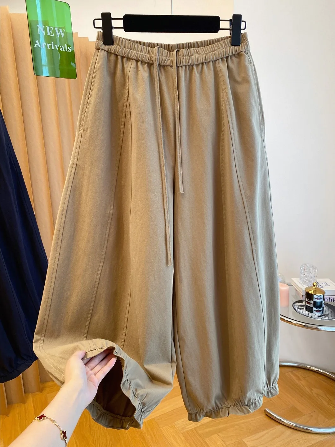 Casual Wide Leg Straight Tube Pants High Waist Cotton Blend Spring Autumn Floral Print Nine Points Women's Faion Pants