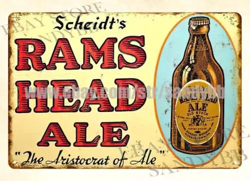 SCHEIDTS RAMS HEAD ALE BEER metal tin sign garage poster metal wall art