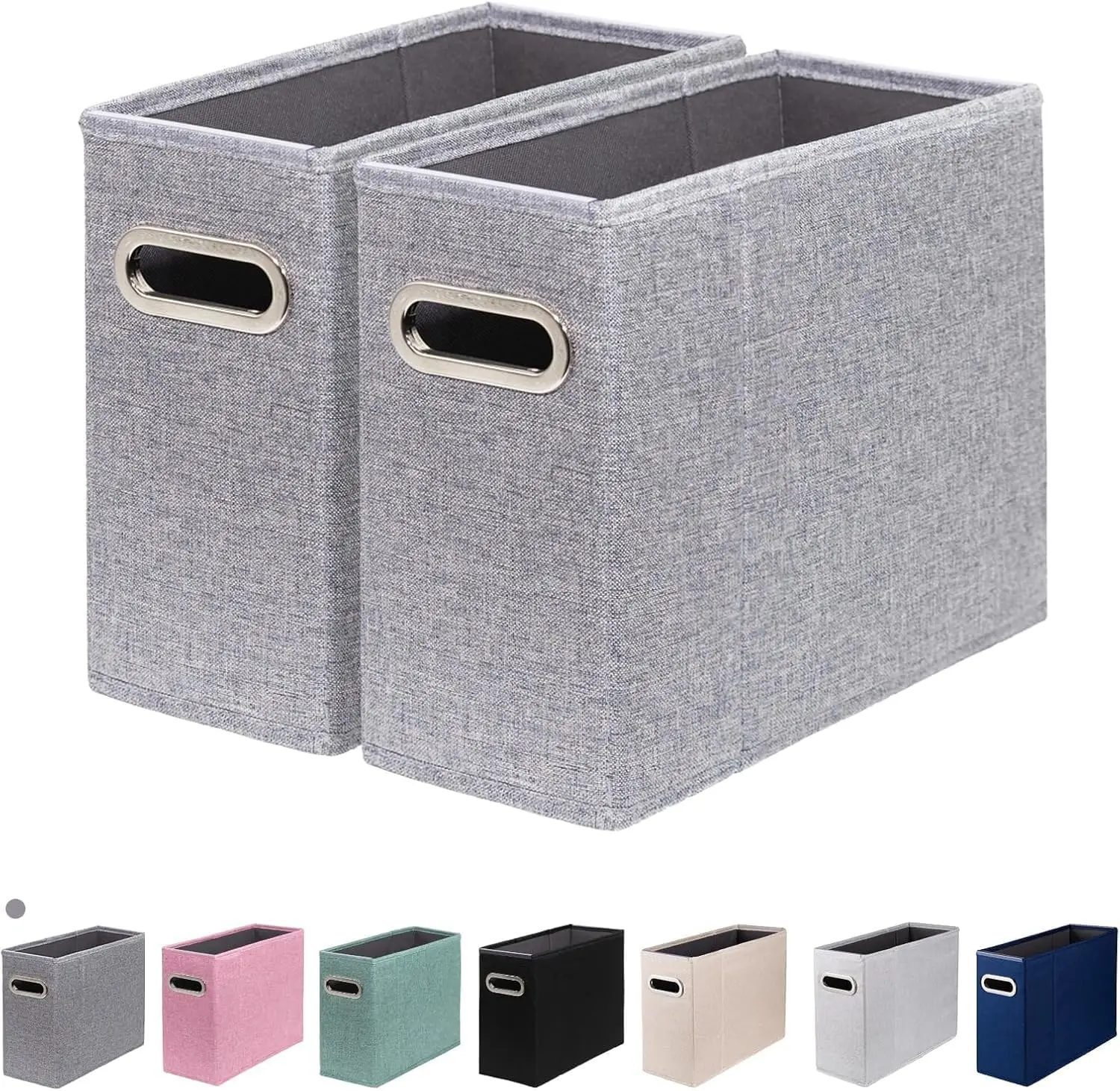 

2 Packs Letter Size File Organizer, Fabric Storage Box with Metal Handle, Collapsible for Desk Use, Gray