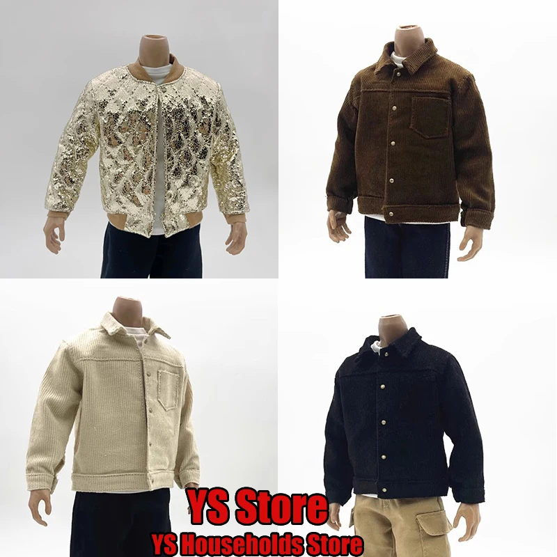 

1/6 Man Soldier Gold Grid Trendy Coat Black Coffee Brown Casual Jacket Top Toys Accessory For 12" Action Figure Body Decoration