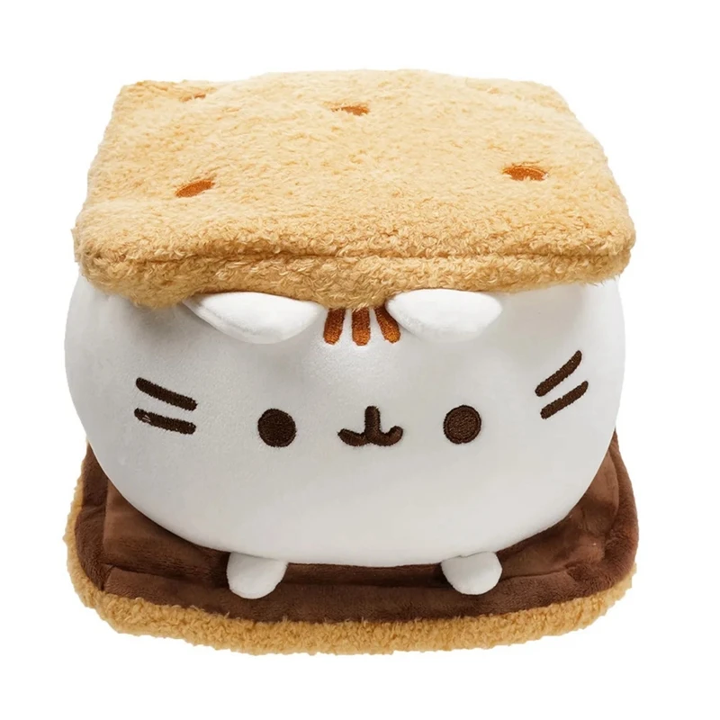 Jouet en peluche mignon de chat de biscuit au chocolat, oreiller doux d'animal, jouet de sommeil, décor à la maison, cadeau d'anniversaire d'enfants